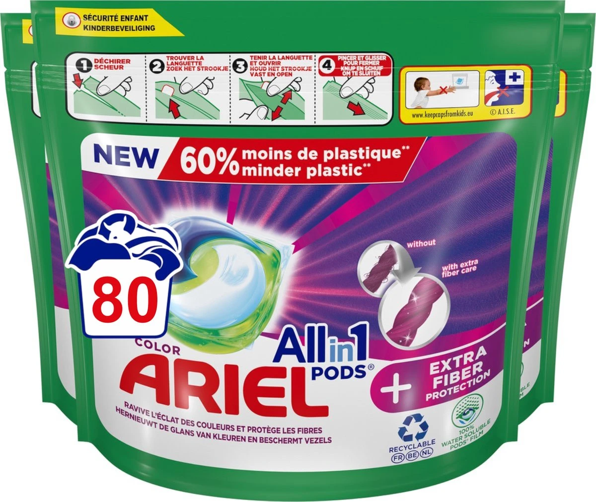 Ariel All In 1 Wasmiddel Pods + Extra Vezelbescherming - Voordeelverpakking 2x40 Wasbeurten 3 Ariel All In 1 Wasmiddel Pods + Extra Vezelbescherming - Voordeelverpakking 2x40 Wasbeurten