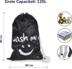 Wonair - Waszak Groot - 60x90cm - Zwart - Met Trekkoord En Draagband -Thuis Wassen 1200x1147 2