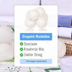 DRYQUICK Drogerballen- Wasbollen- Duurzaam Schapenwol - Herbruikbaar- 6 XL Wasballen Wit -Thuis Wassen 1200x1200 1467