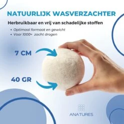 ANATURES Wollen XL Drogerballen 6 Stuks In Opbergmand – Herbruikbare Droogballen Wasdroger – Nieuw Zeelands RWS Schaapswol - Wasdrogerballen Duurzaam – Natuurlijke Wasverzachter -Thuis Wassen 1200x1200 1507