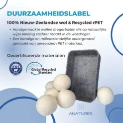 ANATURES Wollen XL Drogerballen 6 Stuks In Opbergmand – Herbruikbare Droogballen Wasdroger – Nieuw Zeelands RWS Schaapswol - Wasdrogerballen Duurzaam – Natuurlijke Wasverzachter -Thuis Wassen 1200x1200 1511