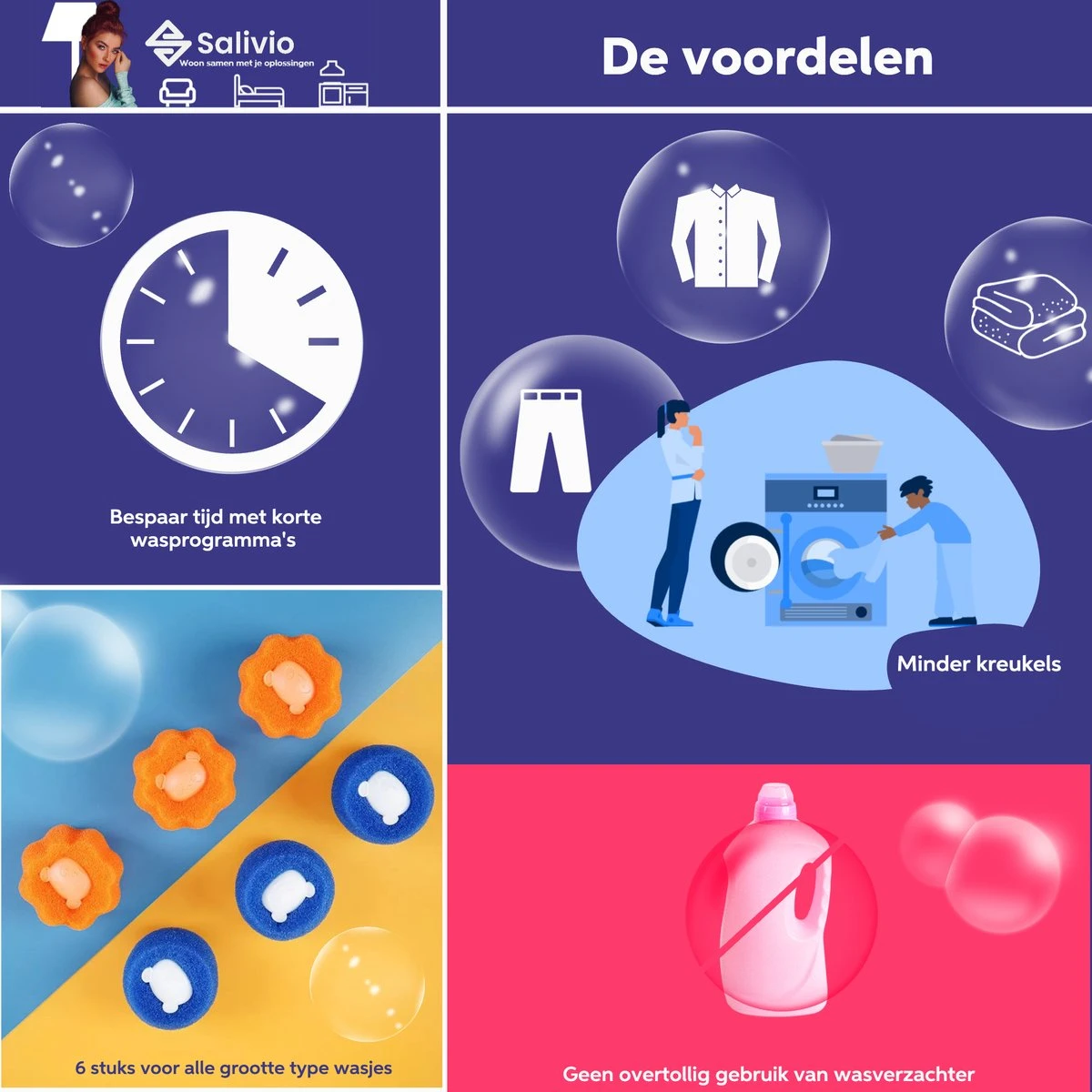 Salivio Laundryballs - 8x Wasbol Set - Huisdieren Haar Verwijderen - Wasbollen - Drogerballen - Energiebesparend - Wasverzachter - Milieuvriendelijk Wassen 7 Salivio Laundryballs - 8x Wasbol Set - Huisdieren Haar Verwijderen - Wasbollen - Drogerballen - Energiebesparend - Wasverzachter - Milieuvriendelijk Wassen - Afbeelding 5