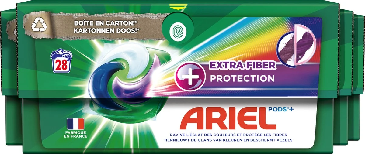 Ariel Wasmiddel Pods + Extra Vezelbescherming - Kleur - 4 X 28 Wasbeurten - Voordeelverpakking 3 Ariel Wasmiddel Pods + Extra Vezelbescherming - Kleur - 4 X 28 Wasbeurten - Voordeelverpakking