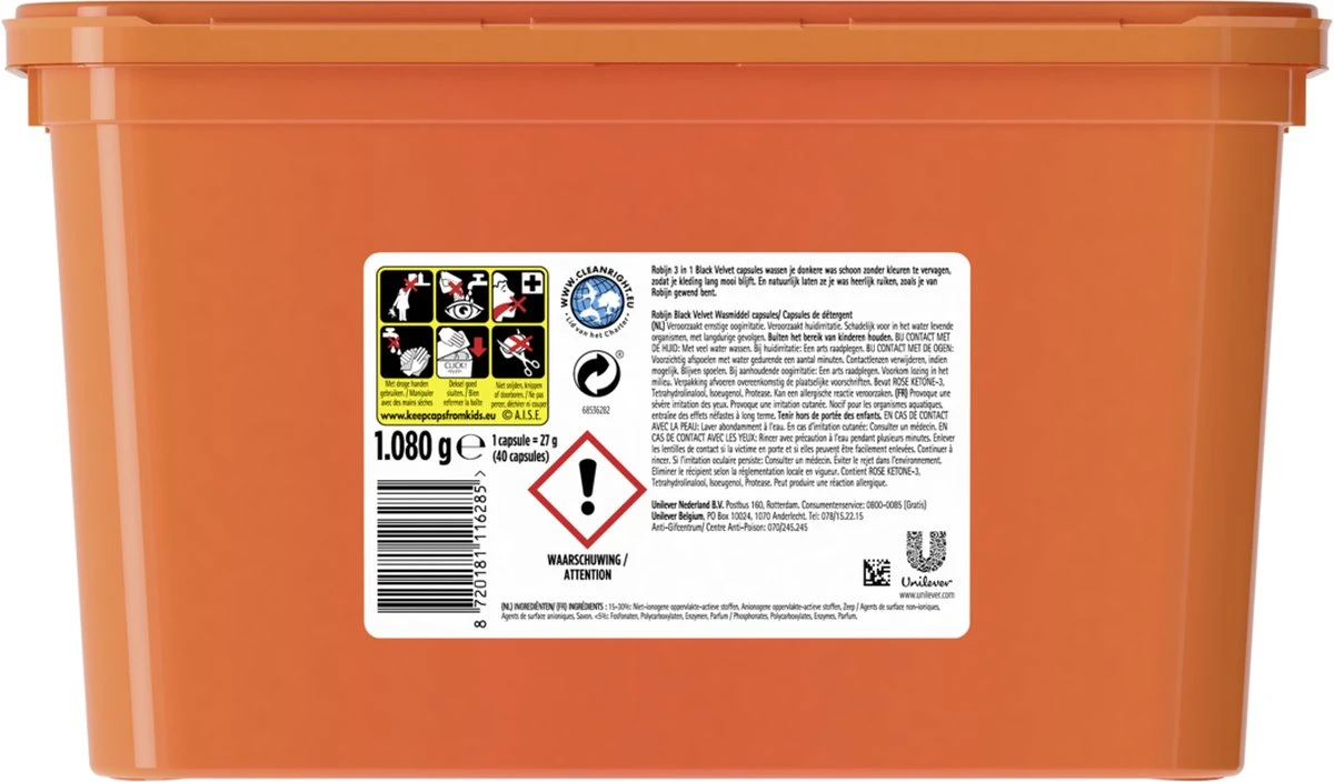 Robijn Wascapsules 3-in-1 Black Velvet - 3 X 40 Stuks - Voordeelverpakking 6 Robijn Wascapsules 3-in-1 Black Velvet - 3 X 40 Stuks - Voordeelverpakking - Afbeelding 4