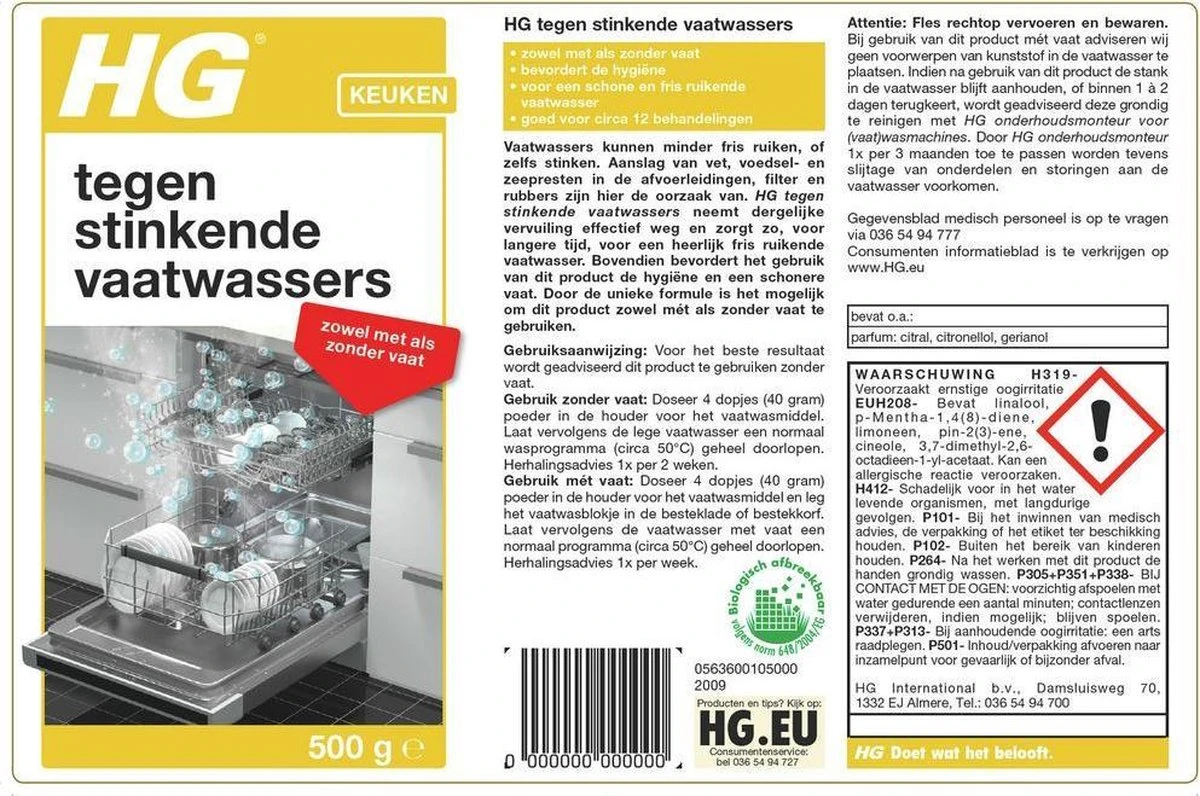 HG Tegen Stinkende Vaatwassers - 500gr - Voor Een Schone En Fris Ruikende Vaatwasser - Voor 12 Behandelingen 4 HG Tegen Stinkende Vaatwassers - 500gr - Voor Een Schone En Fris Ruikende Vaatwasser - Voor 12 Behandelingen - Afbeelding 2