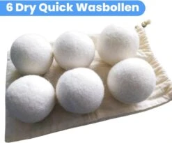 DRYQUICK Drogerballen- Wasbollen- Duurzaam Schapenwol - Herbruikbaar- 6 XL Wasballen Wit -Thuis Wassen 1200x997 1