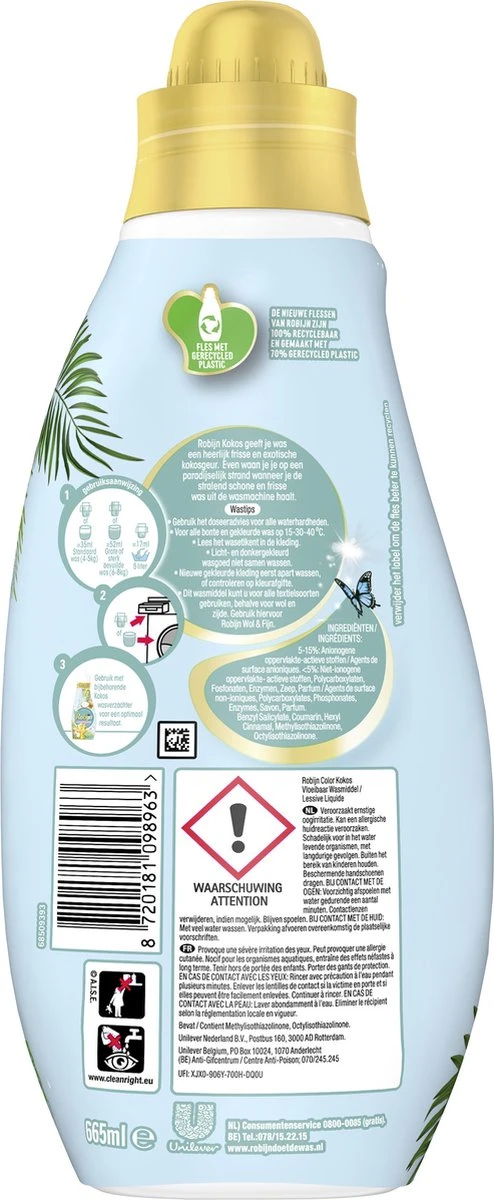 Robijn Klein & Krachtig Collections Color Kokos Vloeibaar Wasmiddel - 6 X 19 Wasbeurten - Voordeelverpakking 5 Robijn Klein & Krachtig Collections Color Kokos Vloeibaar Wasmiddel - 6 X 19 Wasbeurten - Voordeelverpakking - Afbeelding 3