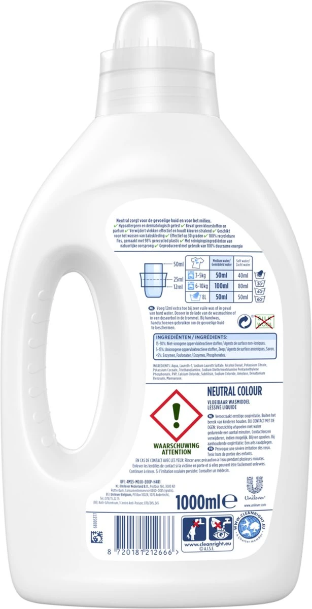 Neutral Vloeibaar Wasmiddel Kleur - 6 X 20 Wasbeurten - Voordeelverpakking 6 Neutral Vloeibaar Wasmiddel Kleur - 6 X 20 Wasbeurten - Voordeelverpakking - Afbeelding 4