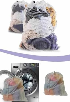 Wasnet Waszak - Groot - XL - 60 X 80 CM - Wit - Treksysteem - Trekbandsluiting - Polyester - Laundry Bag -Thuis Wassen 832x1200 3